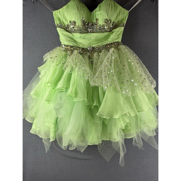 Sherri Hill Dresses & Skirts - Sherri Hill Prom Dress Size4 Green Rhinestone Tulle Mini Tinkerbell